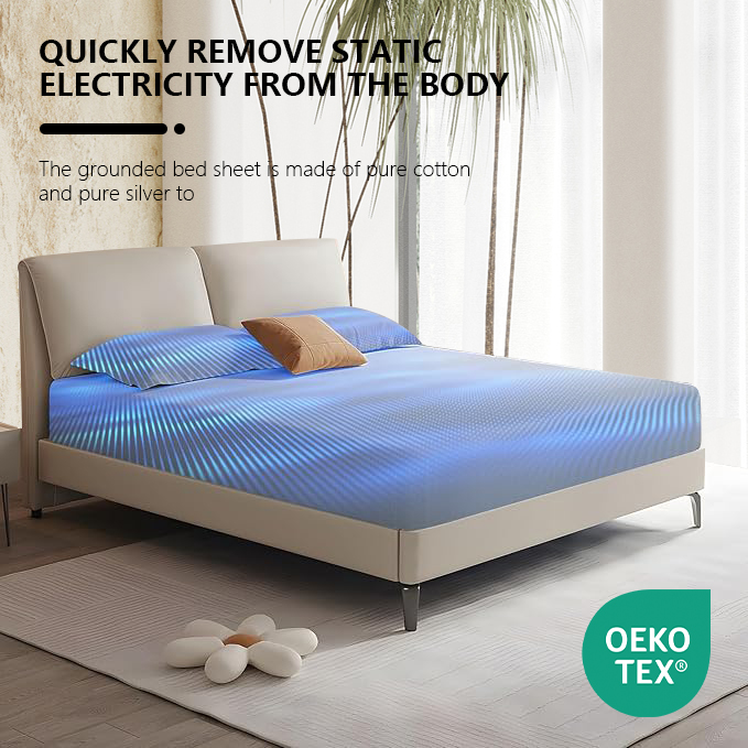 earthing bed sheets Cotton Grounding Fitted Sheet Set - Image 1